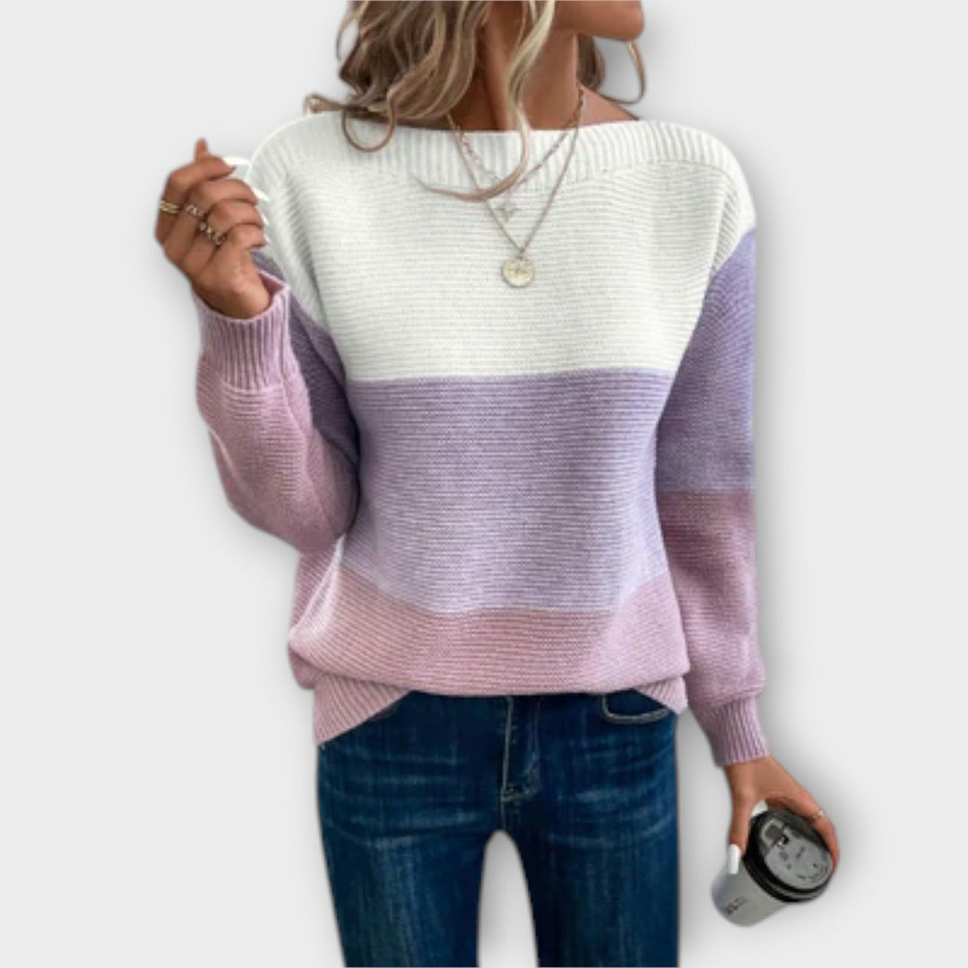 Rosy - Elegant Three-Colour Patchwork Sweater