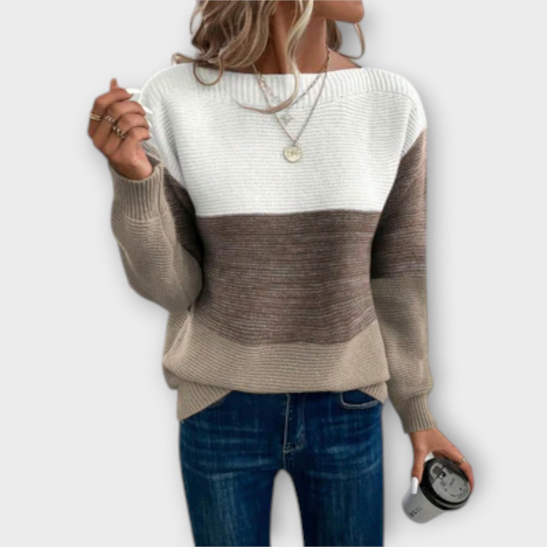 Rosy - Elegant Three-Colour Patchwork Sweater