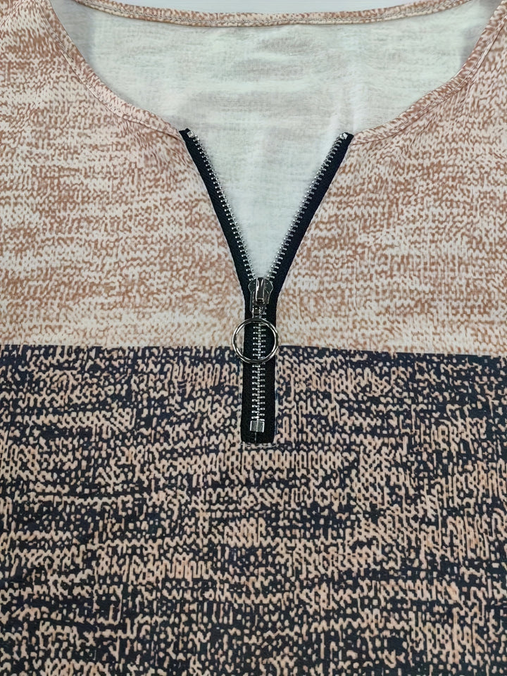 Vibrant Color Block Quarter Zip Long Sleeve T-Shirt