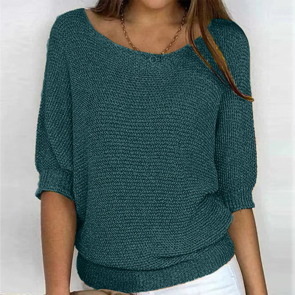 Lisa - Casual jumper with round neck and 3/4 sleeves for women