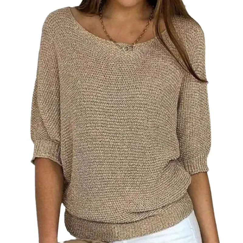 Lisa - Casual jumper with round neck and 3/4 sleeves for women