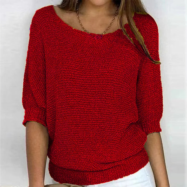 Lisa - Casual jumper with round neck and 3/4 sleeves for women