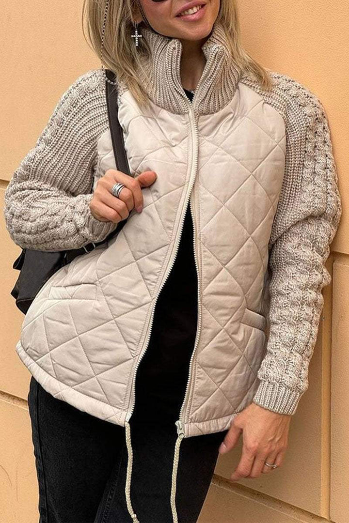 Caroline- Soft & Textured Beige Quilted Jacket | Two-Tone Design