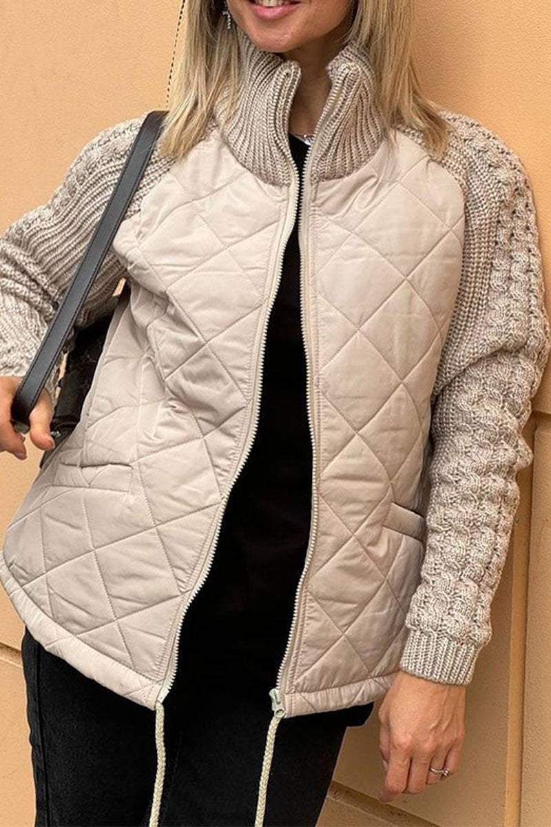 Caroline- Soft & Textured Beige Quilted Jacket | Two-Tone Design