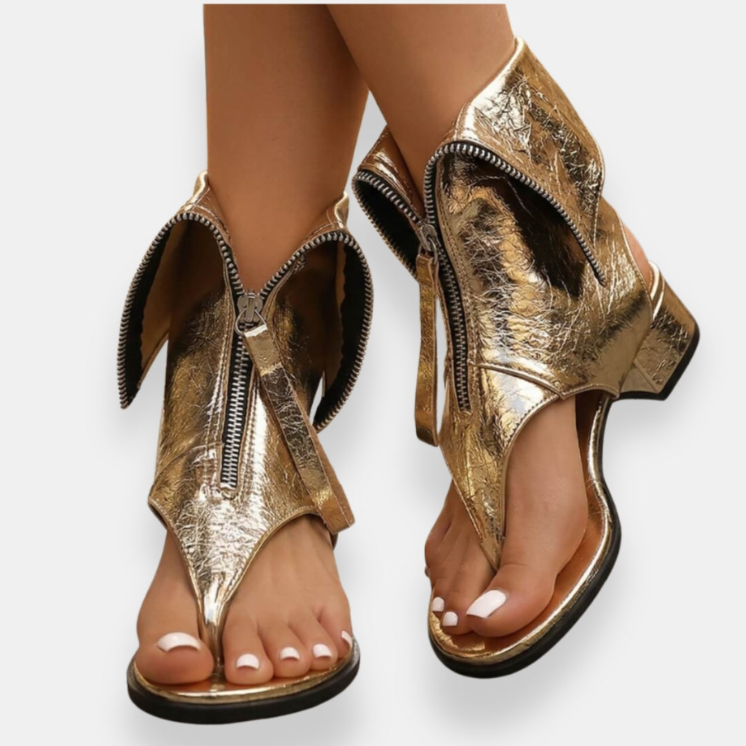 Octavienne | Metallic Zip Sandals