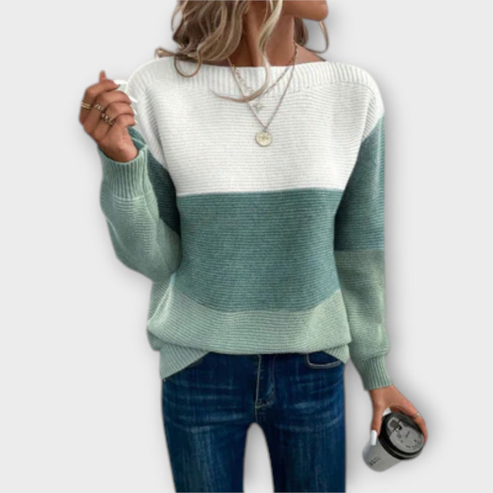 Rosy - Elegant Three-Colour Patchwork Sweater