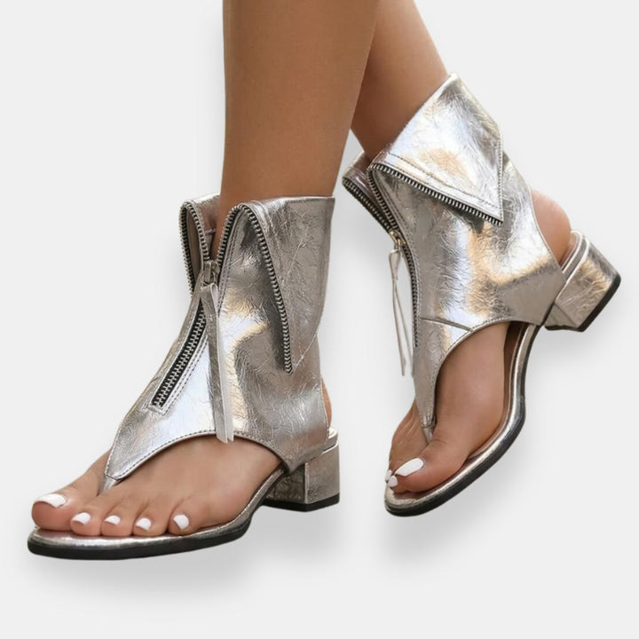 Octavienne | Metallic Zip Sandals
