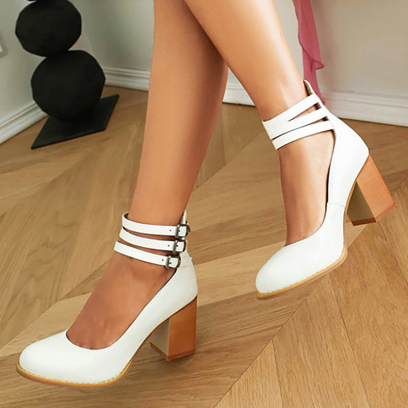 Casilda | Sleek Ankle Strap Sandals with Chunky Heel