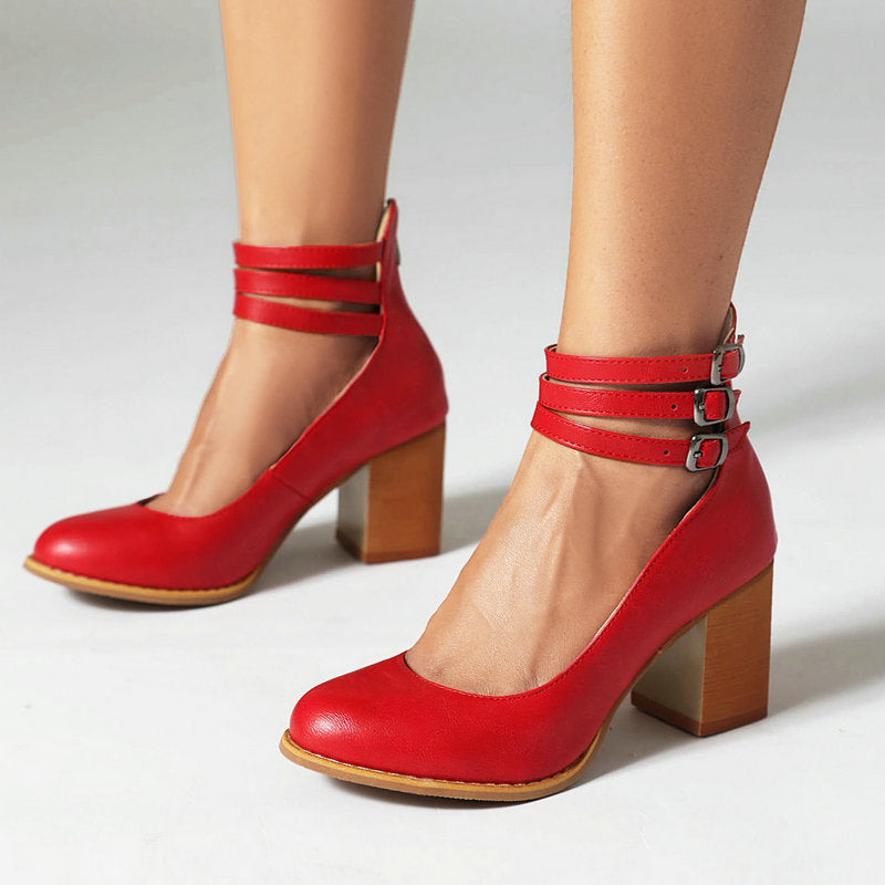 Casilda | Sleek Ankle Strap Sandals with Chunky Heel