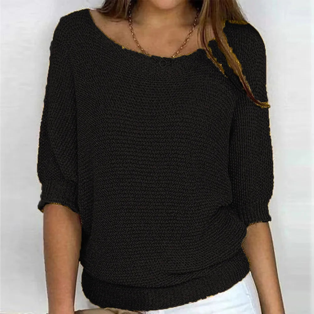 Lisa - Casual jumper with round neck and 3/4 sleeves for women