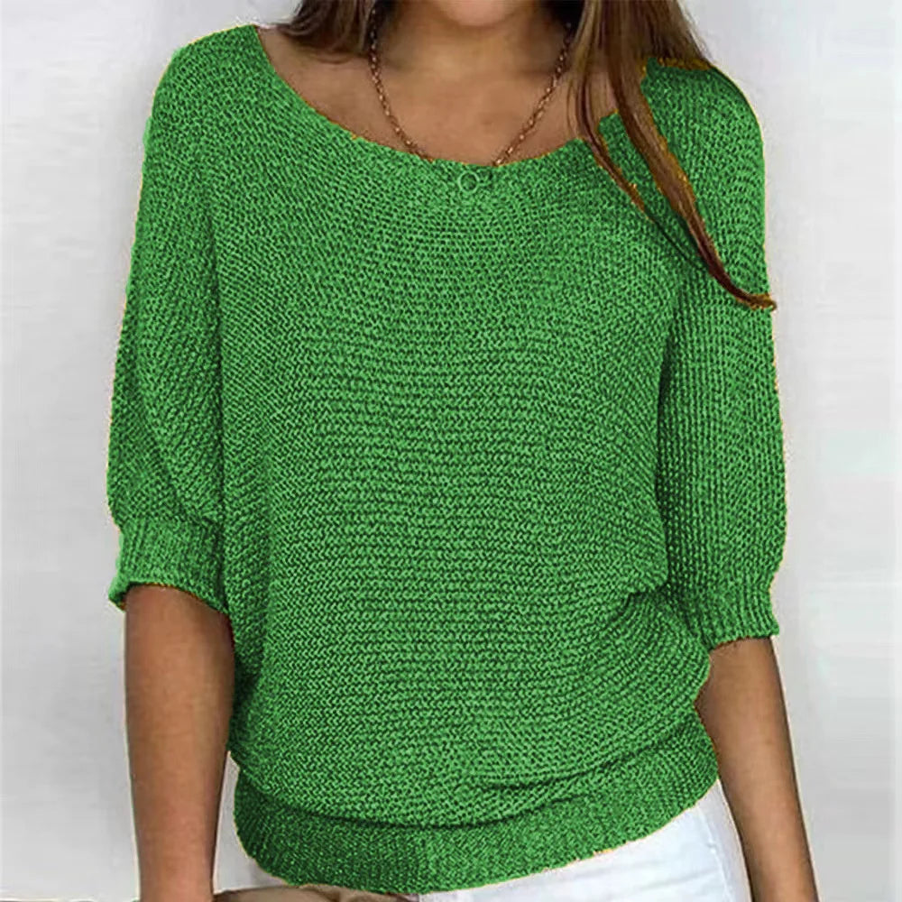 Lisa - Casual jumper with round neck and 3/4 sleeves for women