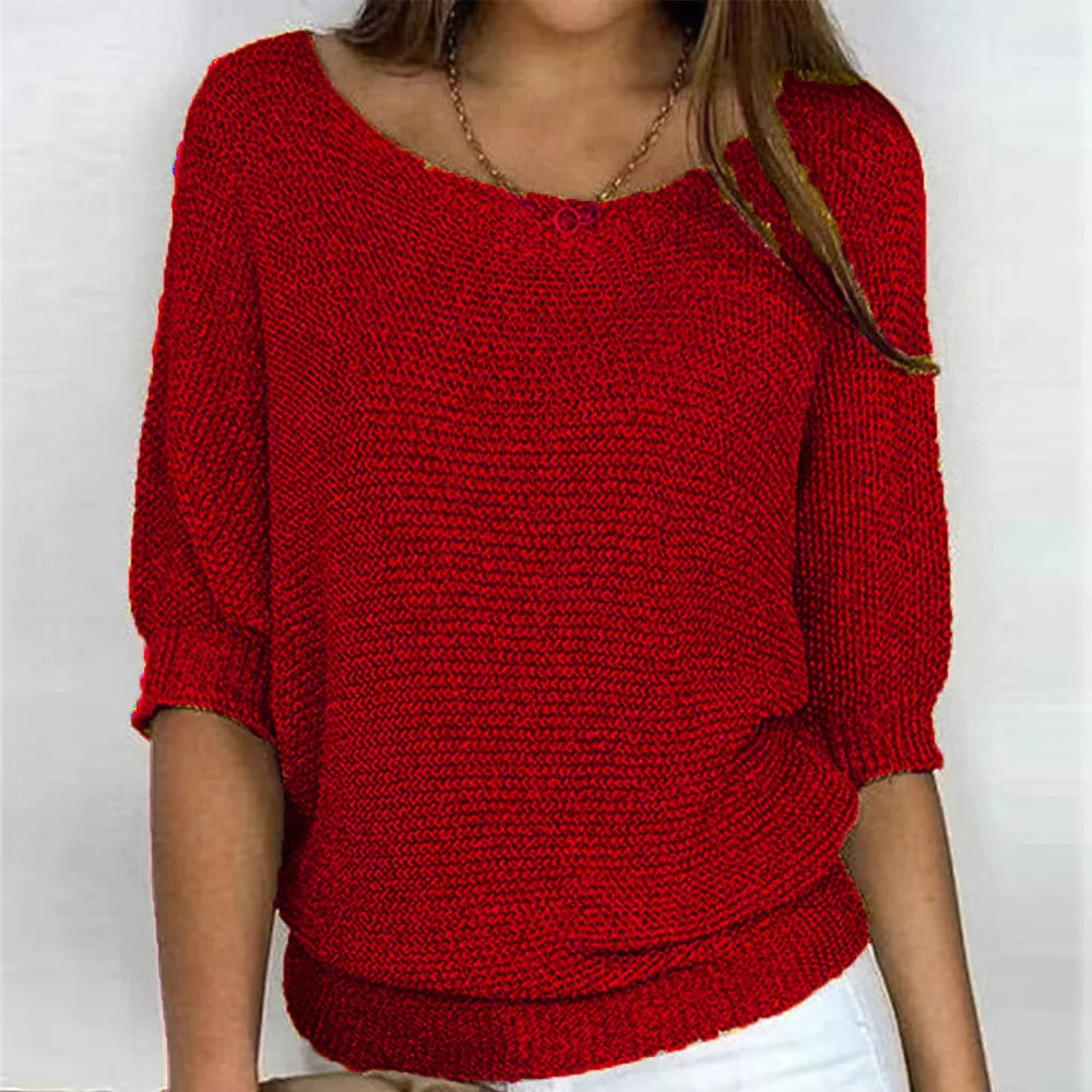 Lisa - Casual jumper with round neck and 3/4 sleeves for women