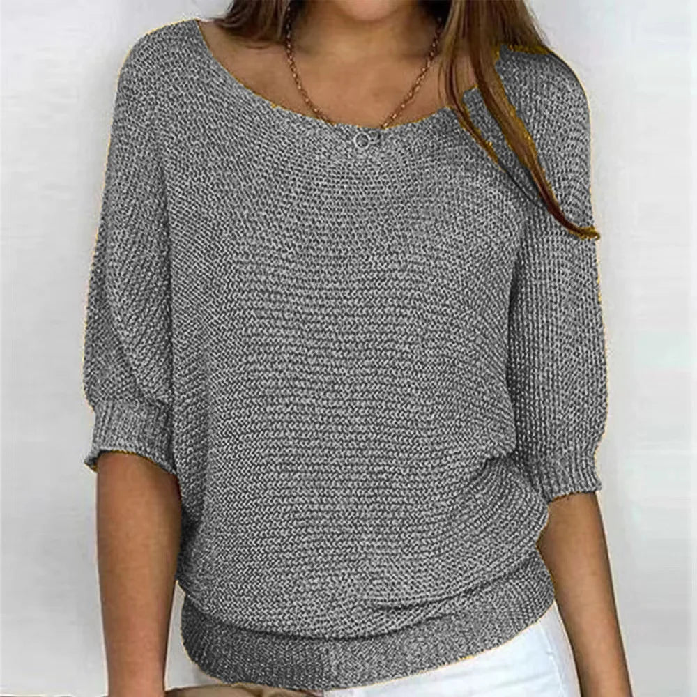 Lisa - Casual jumper with round neck and 3/4 sleeves for women