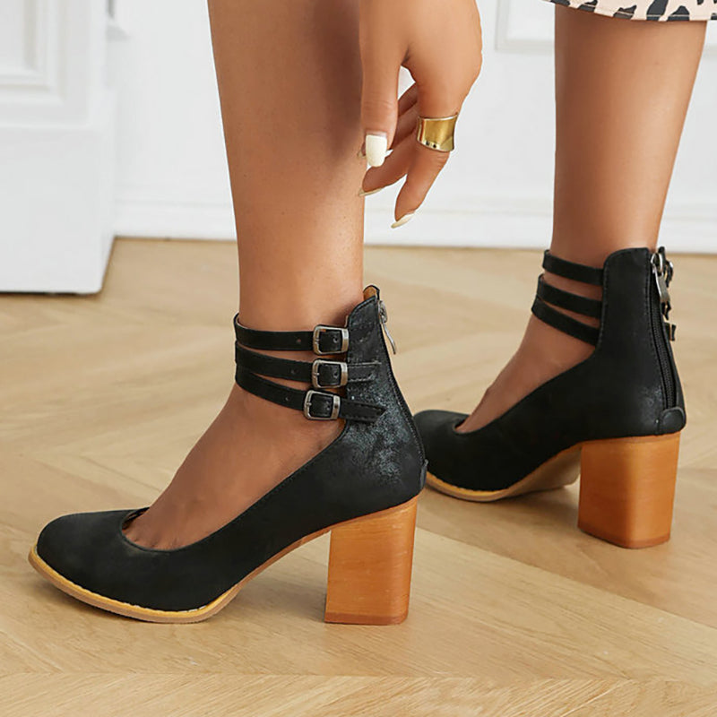 Casilda | Sleek Ankle Strap Sandals with Chunky Heel