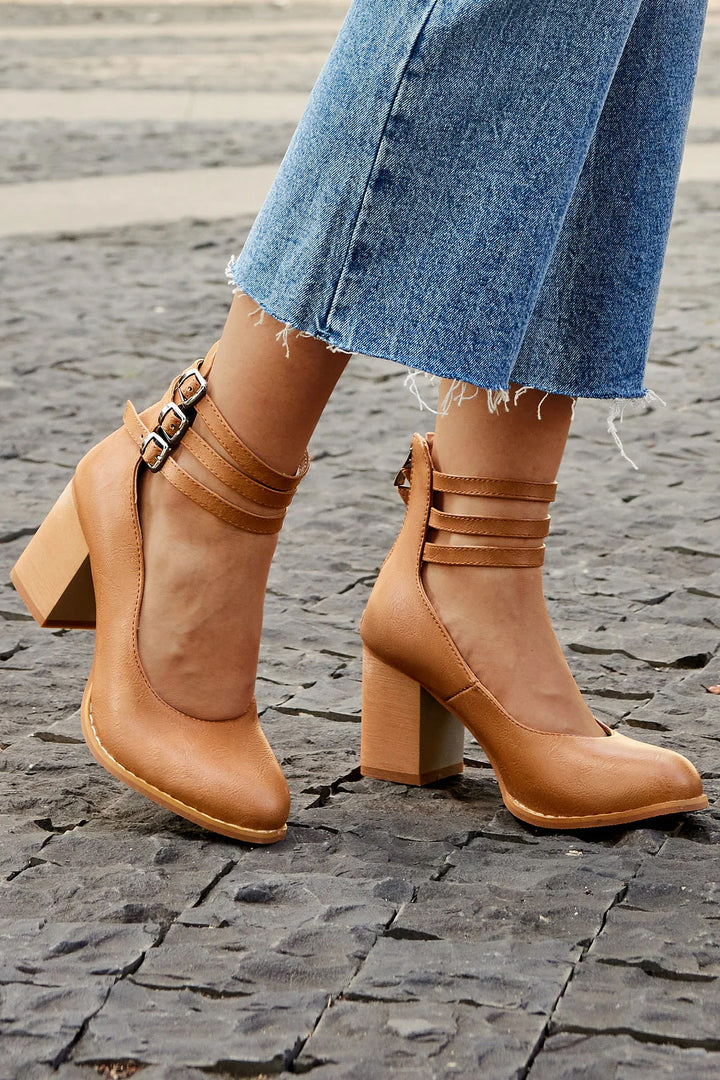 Casilda | Sleek Ankle Strap Sandals with Chunky Heel