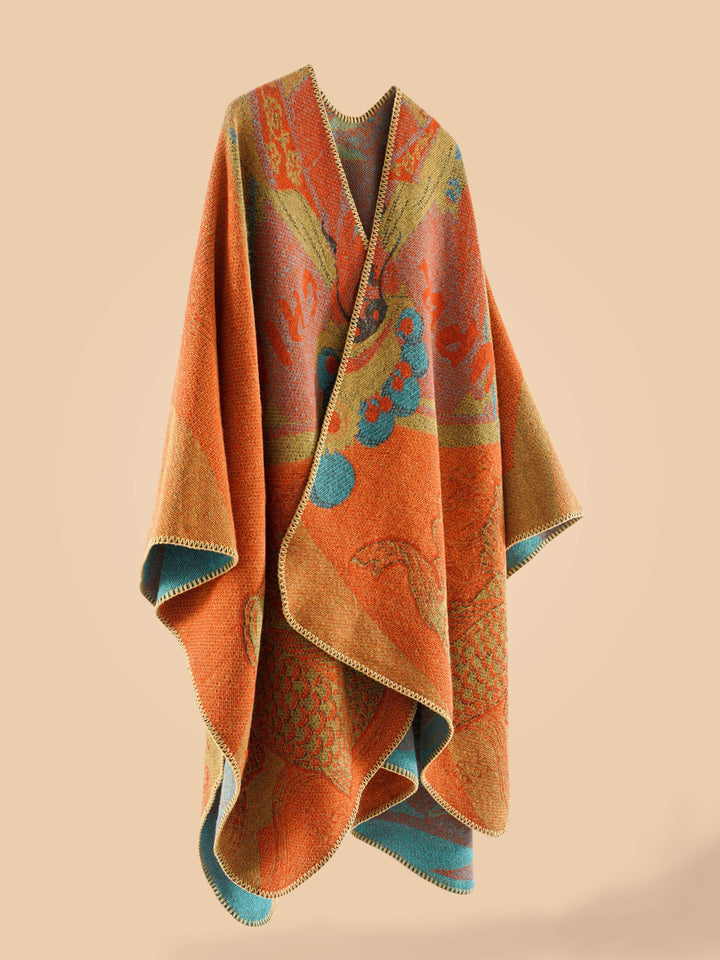 Stylish Open-Front Cardigan with a Large Fish Pattern Shawl
