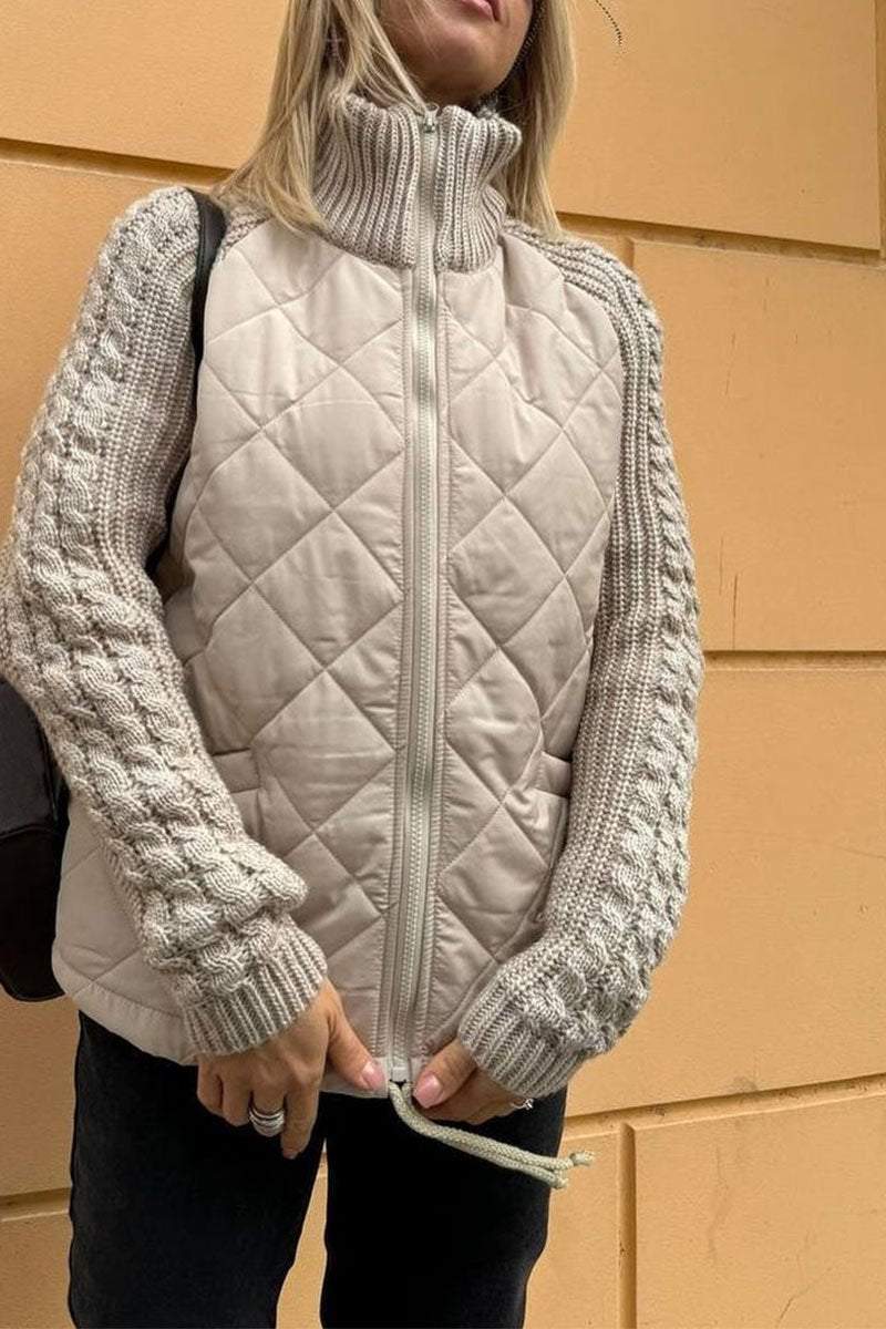 Caroline- Soft & Textured Beige Quilted Jacket | Two-Tone Design